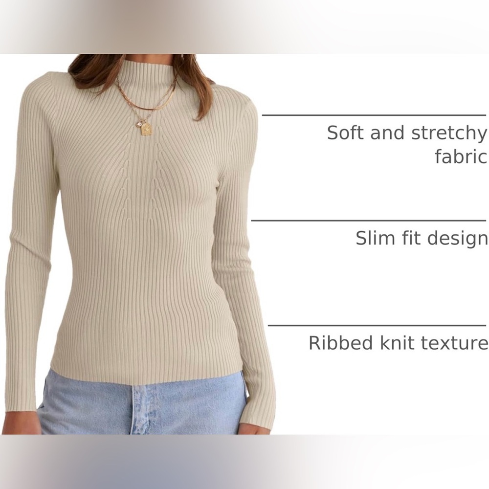 Cream Ribbed Knit Sweater - Picture 2 of 12